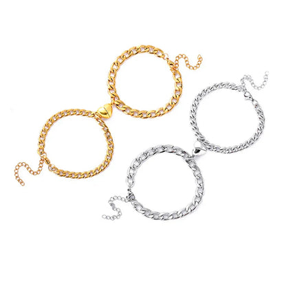 Magnetic Heart Couple Bracelet Set in Stainless Steel