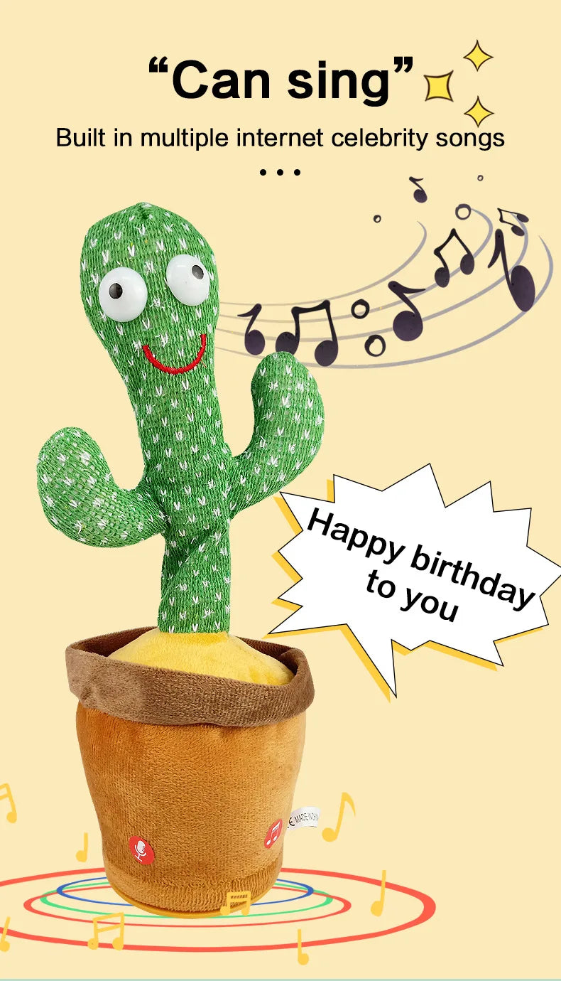 USB Electric Singing & Dancing Cactus Plush Toy - Fun Decompression Buddy