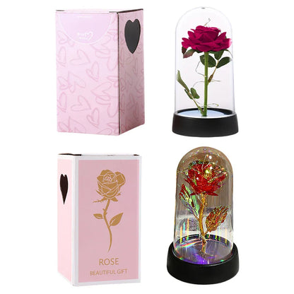 Eternal Rose in Glass Dome with LED Light - Romantic Gift for Valentine's Day, Christmas, or Birthday