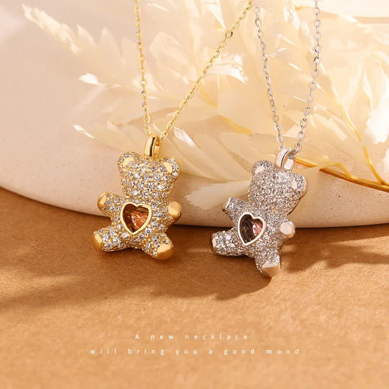 Heartbeat Teddy Bear Pendant Necklace
