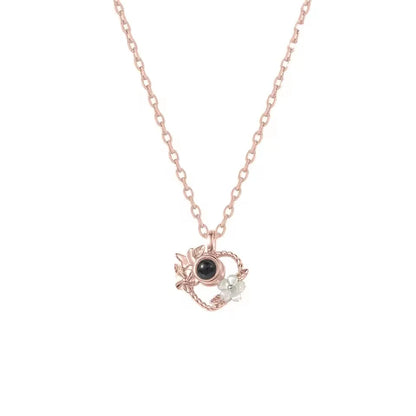 Personalized Flower Heart Projection Necklace in 925 Silver