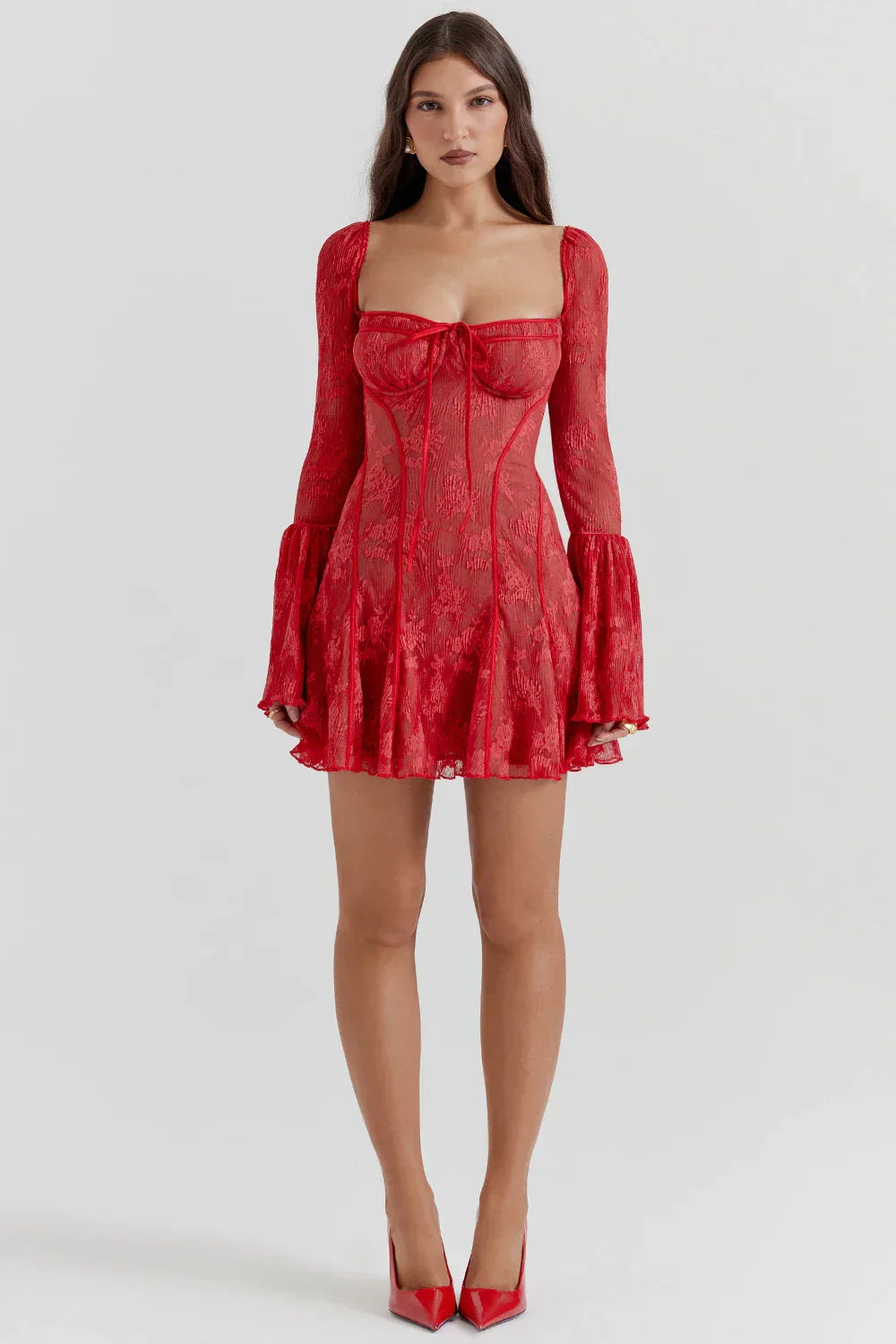 Long Sleeve Lace Square Neck Mini Dress