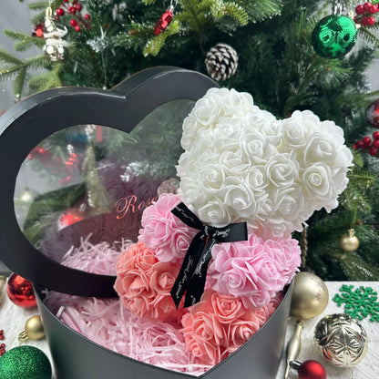 Artificial Rose Teddy Bear 25cm Romantic Floral Gift with Gift Box