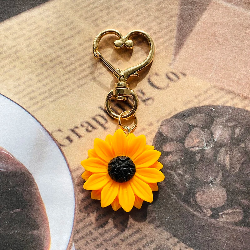 Sunflower Love Heart Keychains