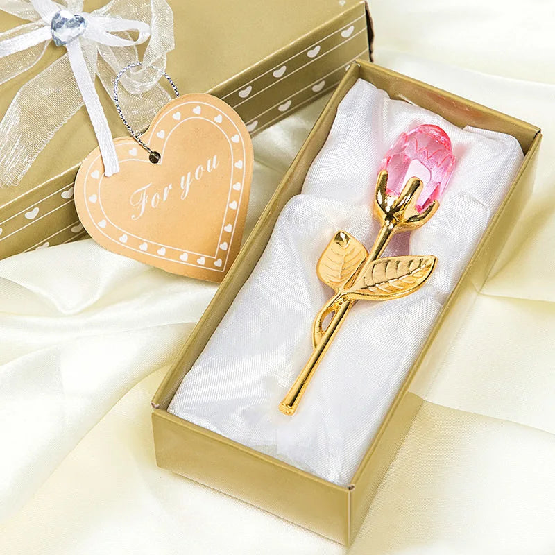 Crystal Rose Gold and Silver Artificial Flower Gift Box