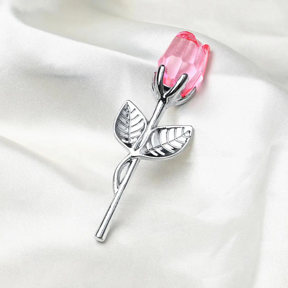 Crystal Glass Rose with Silver or Gold Rod - Romantic Gift