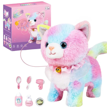Interactive Walking & Barking Plush Cat Toy - Remote Control Fun!