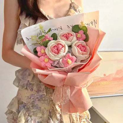 Hand-Woven Rose Flower Bouquet Artificial Flowers for Birthday and Valentine's Day
