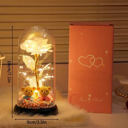 Eternal Rose in Glass Dome Handmade Artificial Flower for Gifts and Decoration
