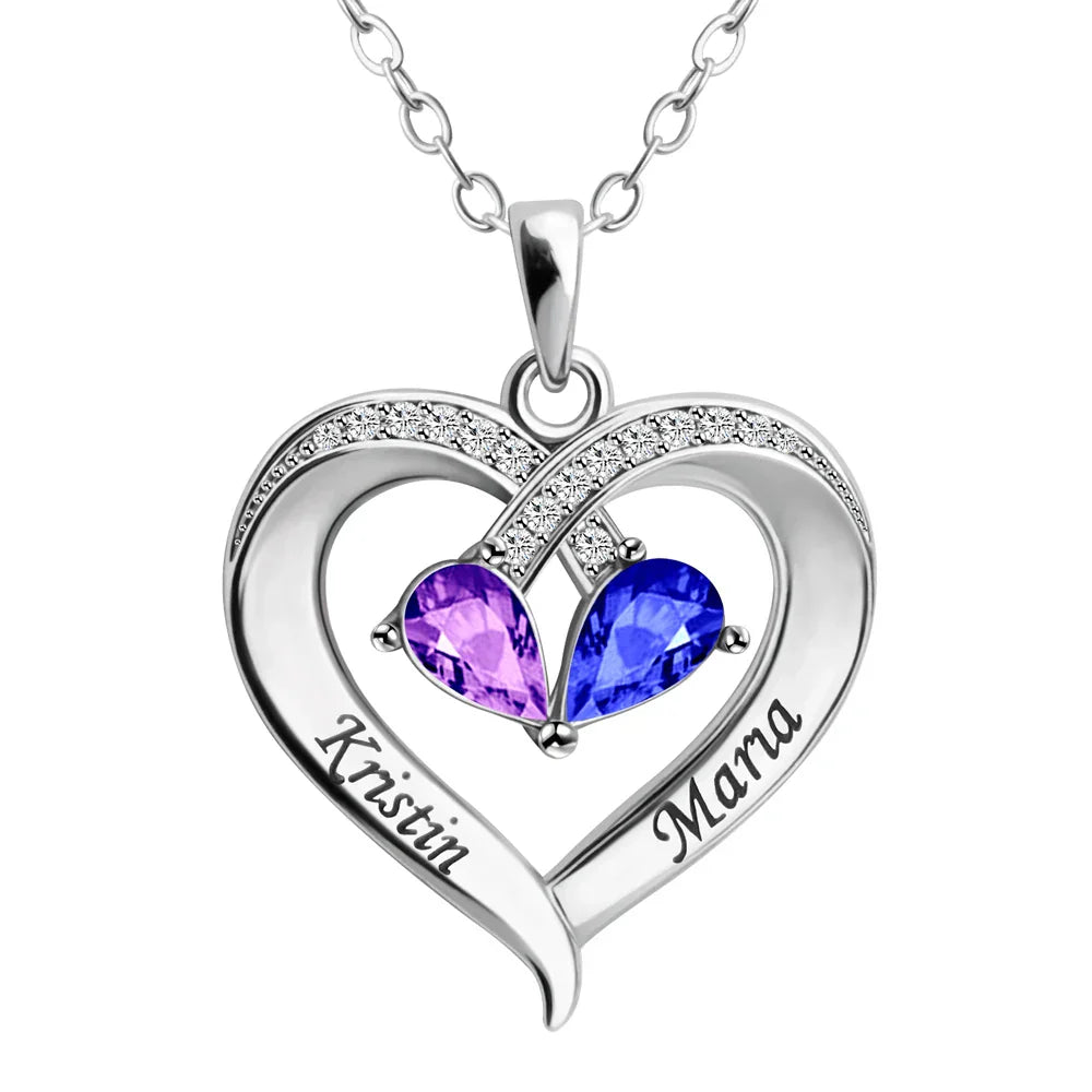 Personalized Heart Name and Birthstone Necklace