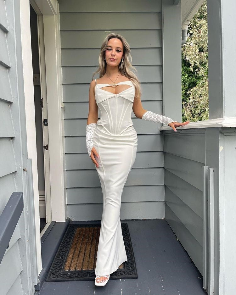 White Corset Cut Out Top And Maxi Skirt Set
