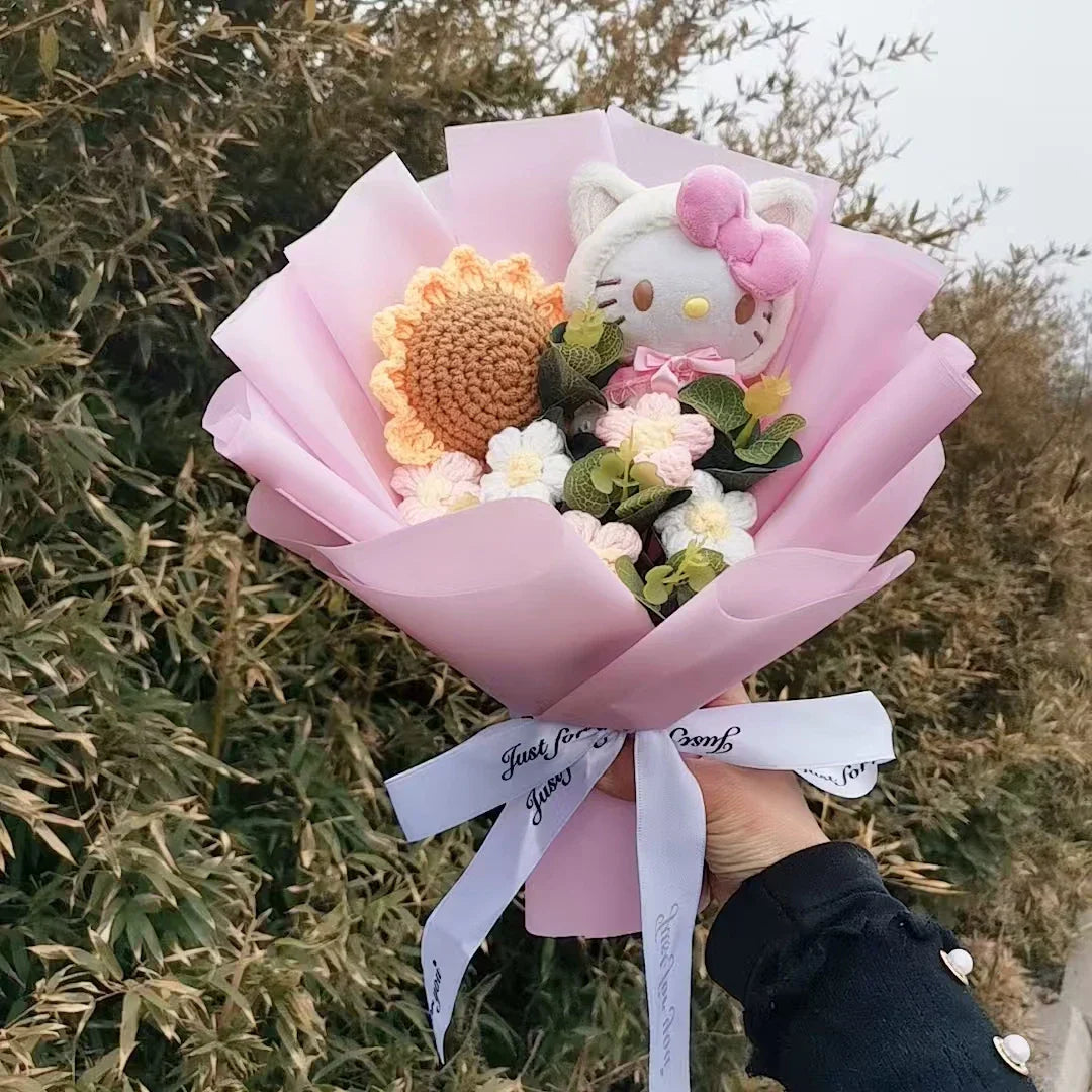 Cute Cat Plush Bouquet with Rose