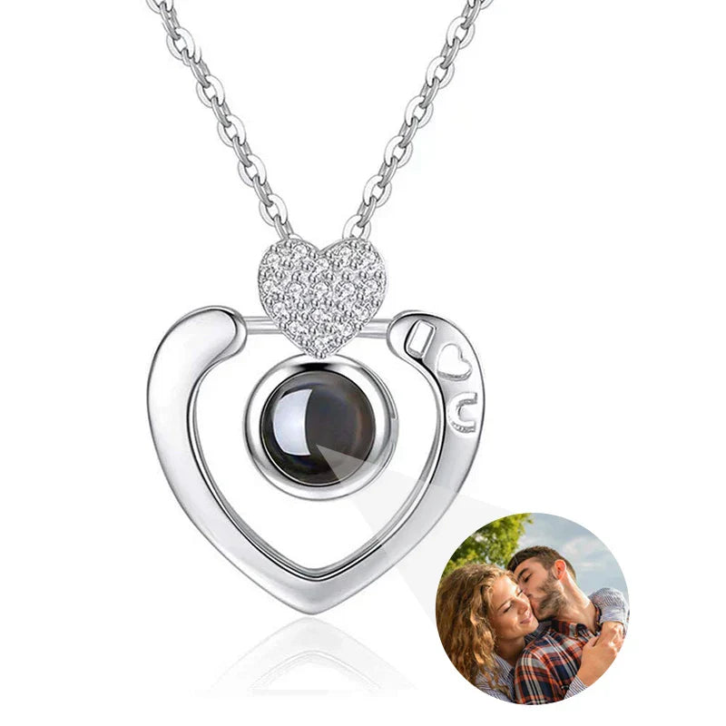 Personalized Heart Photo Projection Necklace with 100 Languages