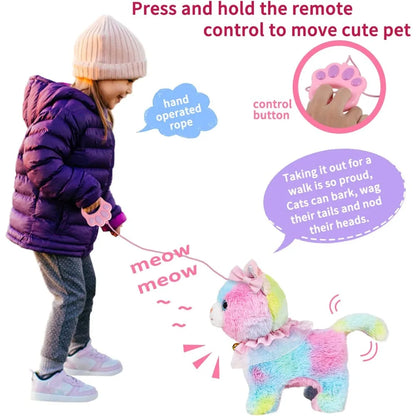 Interactive Walking & Barking Plush Cat Toy - Remote Control Fun!