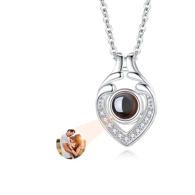 Personalized Heart Photo Projection Necklace with 100 Languages