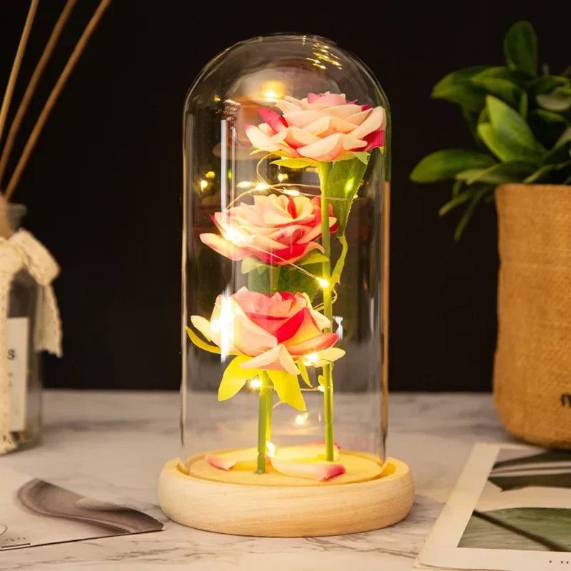 Light Up Rose Glass Dome Ornament