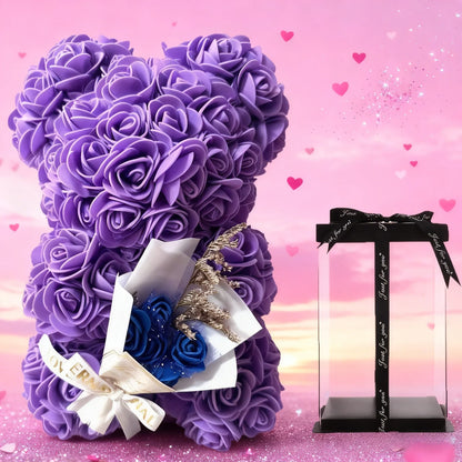 25cm Artificial Rose Bear with Gift Box