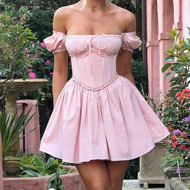 Short Puff Sleeve Corset Mini Dress