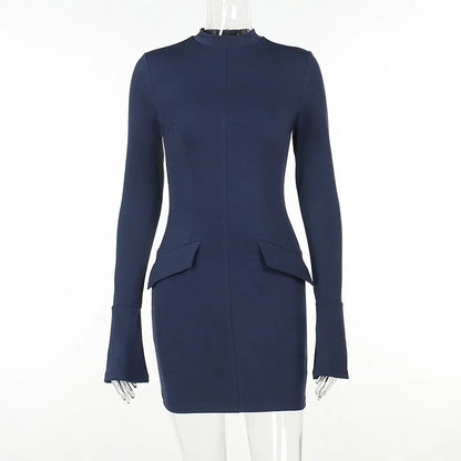 Dark Blue Long Sleeve Bodycon Mini Dress