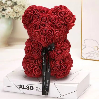 Artificial Rose Teddy Bear 25cm Romantic Floral Gift with Gift Box