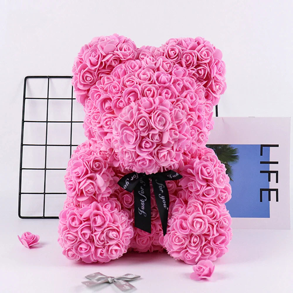 25cm Artificial Rose Teddy Bear with Decorative Light