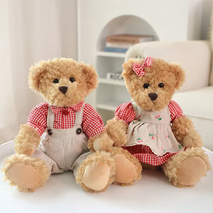 Couple Teddy Bear Plush Set Dressed Soft Dolls 26cm