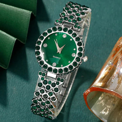 Elegant Heart Rhinestone Watch and Jewelry Set