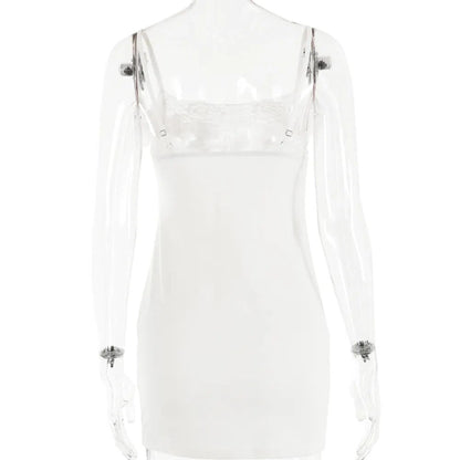 Floral Applique Lace Patchwork Slip Mini Dress