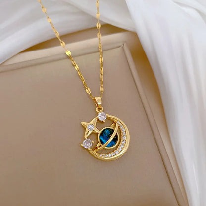 Titanium Steel Star Pendant Necklace in Gold Tone