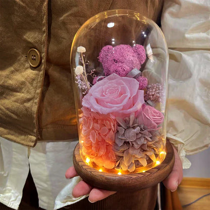 Eternal Preserved Rose Teddy Bear Gift Box with Lights