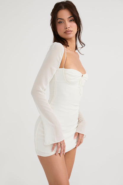 Mesh Long Sleeve Halter Strap Mini Dress
