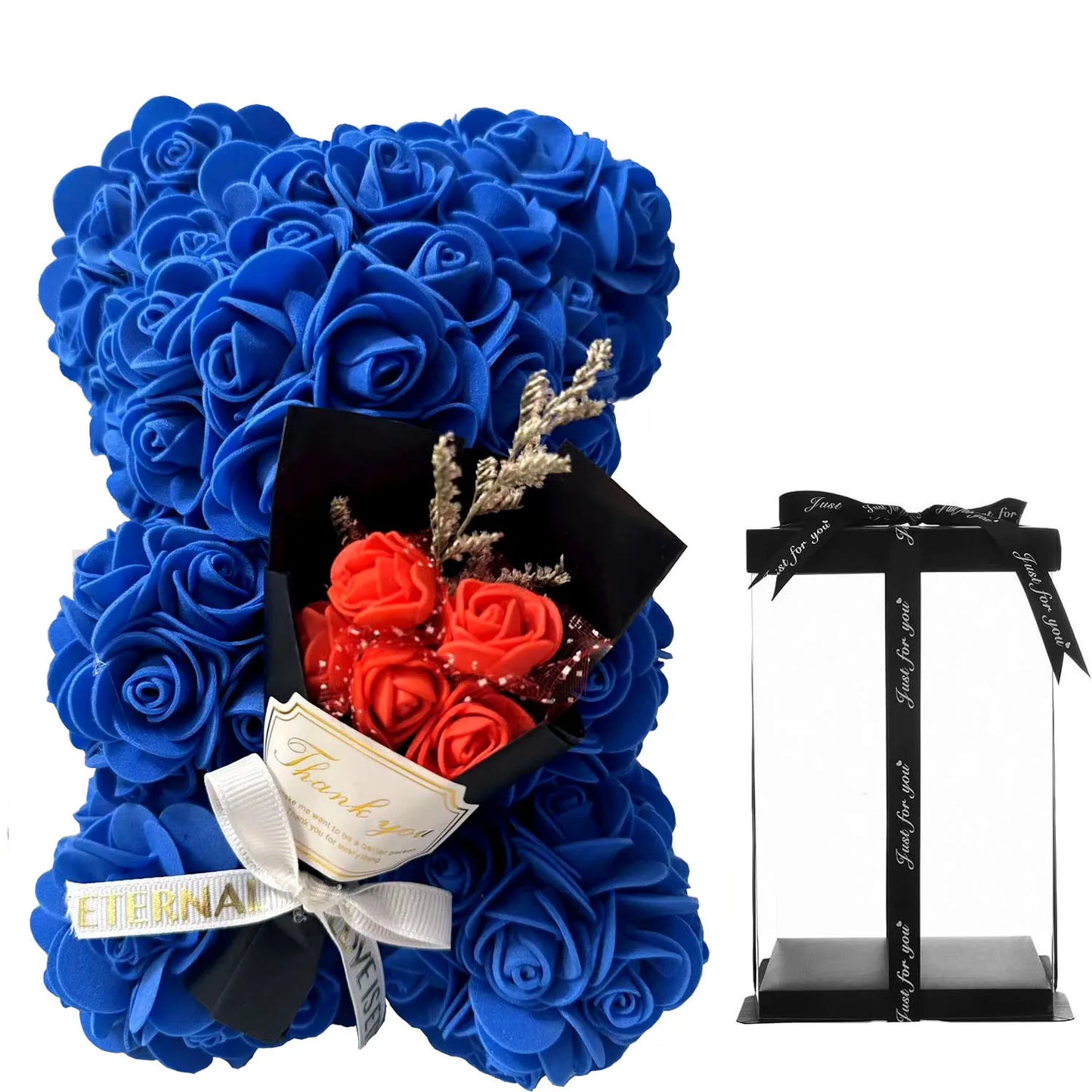 25cm Artificial Rose Bear with Gift Box