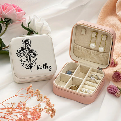 Personalized Name Jewelry Storage Box with Floral Design