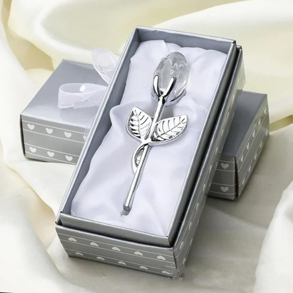 Crystal Glass Rose with Silver or Gold Rod - Romantic Gift