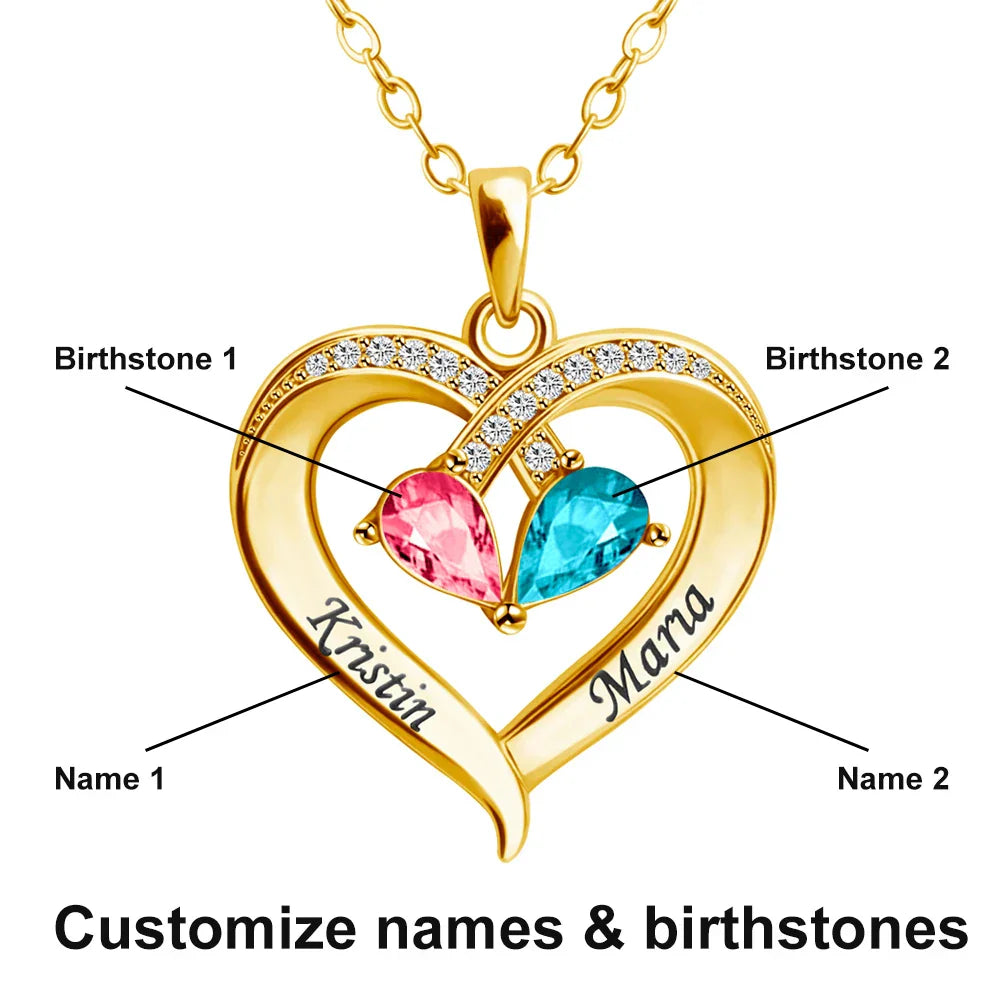 Personalized Heart Name and Birthstone Necklace