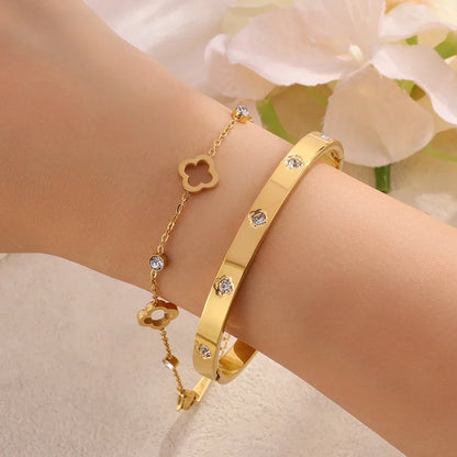 Four Leaf Clover Zircon Stainless Steel Bracelet