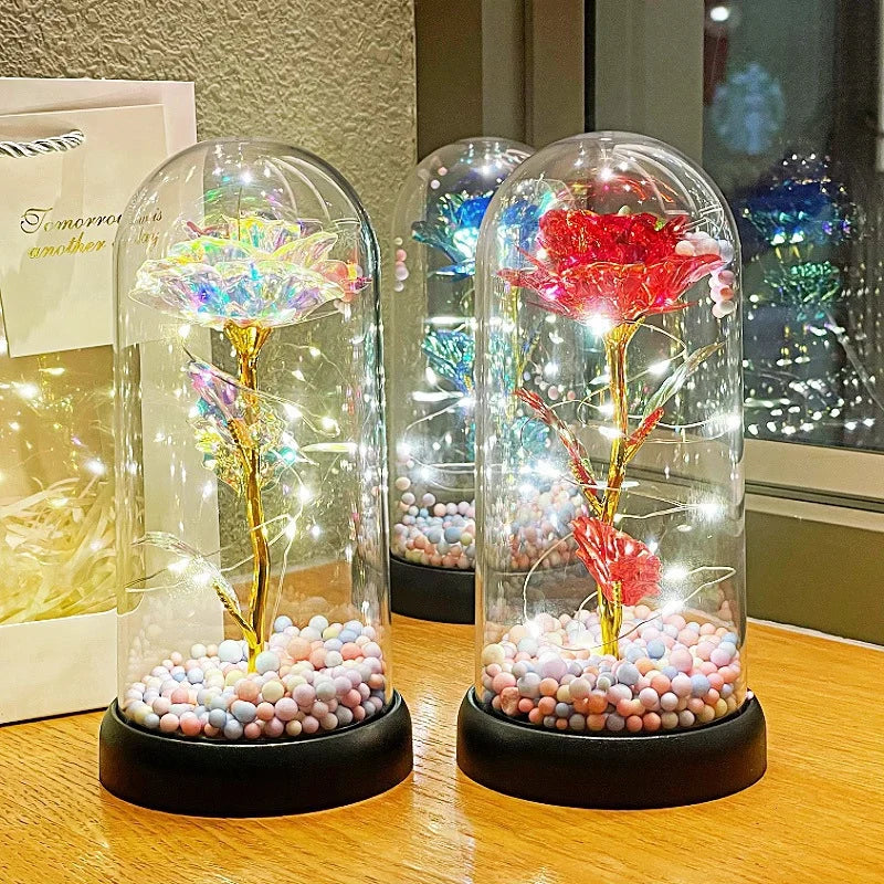 Eternal Rose LED Light with Acrylic Cover Romantic Desktop Flower Decoration