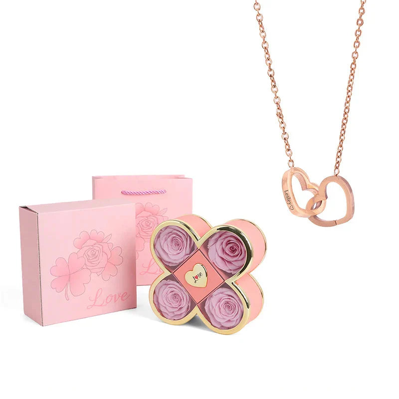 4-Leaf Clover Eternal Rose Jewelry Box with Necklace Gift
