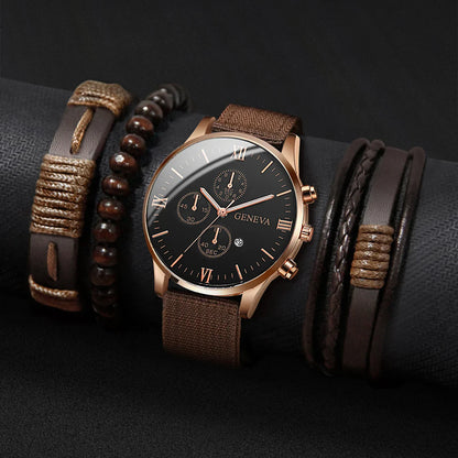 Men's Quartz Watch and Bracelet Set 4 or 5 Pieces