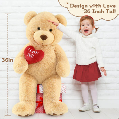 Giant Teddy Bear Plush with I Love You Heart - Soft Stuffed Bear for Kids and Valentine's Gift