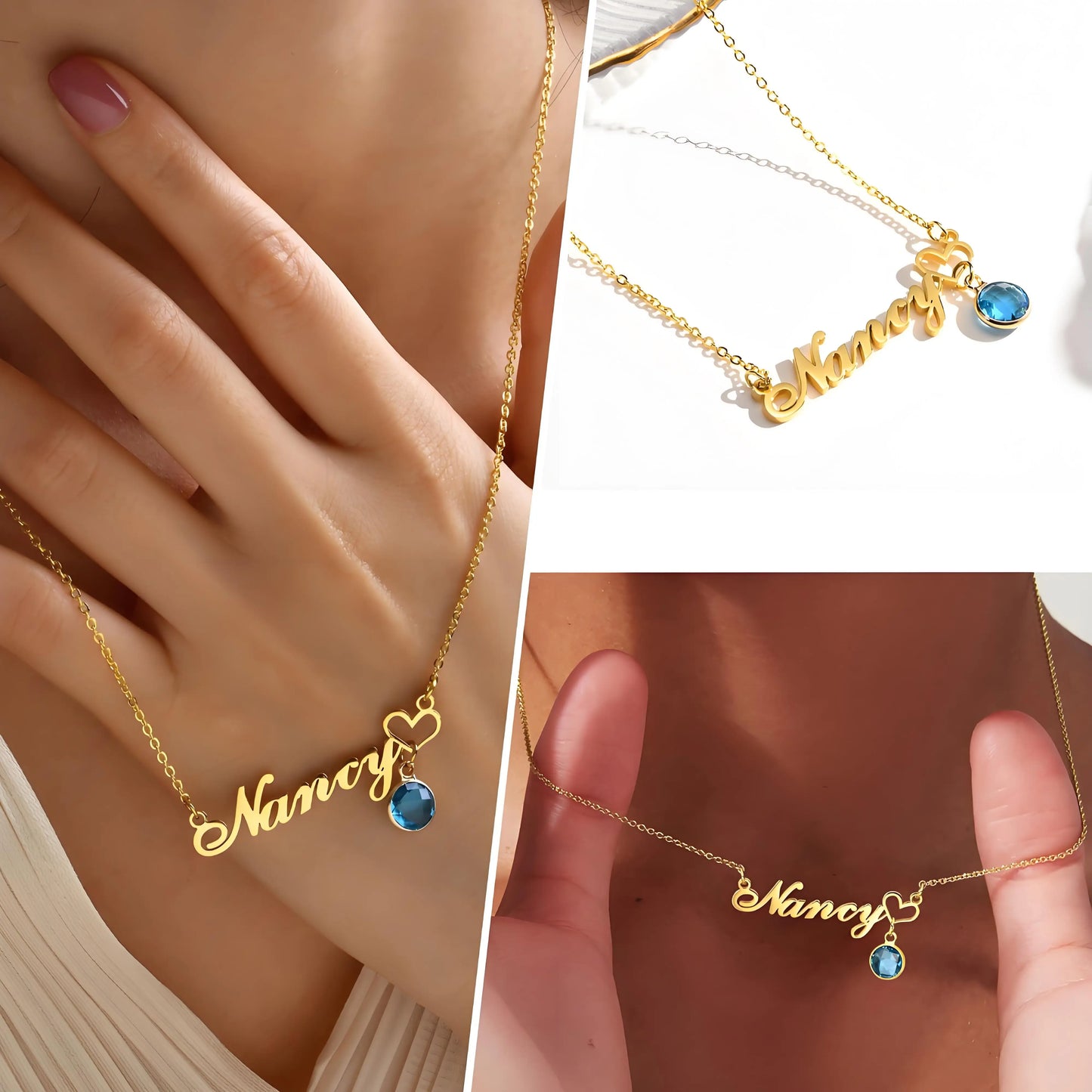 Personalized Name Necklace with Birthstone Pendant