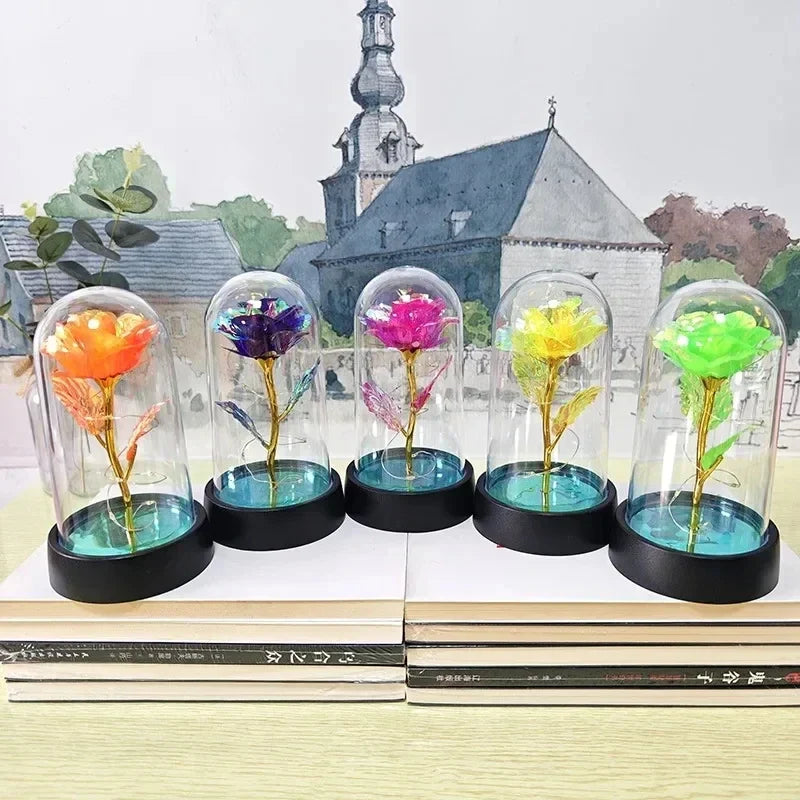 Eternal Rose Lamp LED Artificial Silk Flower Creative Gift for Valentine's Day and Mother's Day