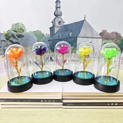 Eternal Rose Lamp LED Artificial Silk Flower Creative Gift for Valentine's Day and Mother's Day