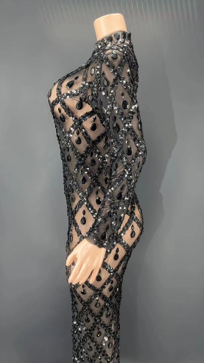 Black Rhinestones Full Wrap Dress