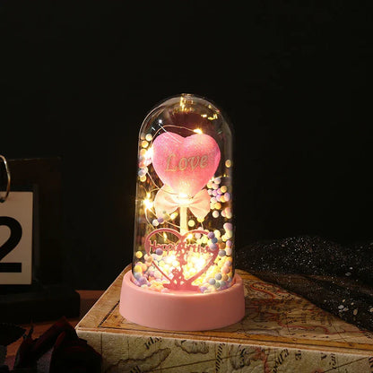 Eternal Rose LED Light with Acrylic Cover Romantic Desktop Flower Decoration