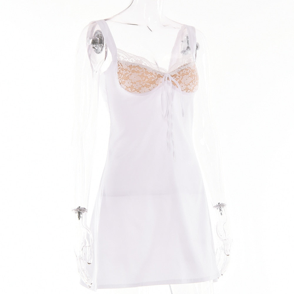 Lace Cupped Satin Mini Dress