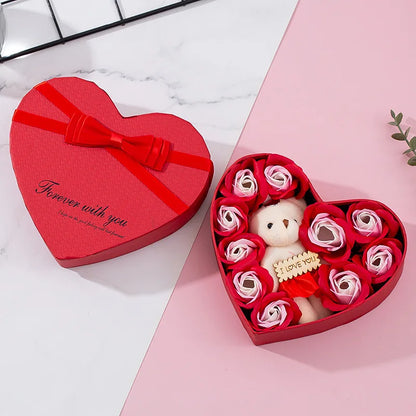 Romantic Bear Soap Bouquet with Roses Gift Box for Valentine's Day and Special Occasions