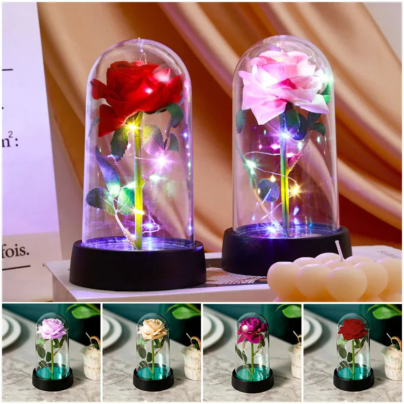 Eternal Rose in Glass Dome Handmade Artificial Flower for Gifts and Decoration