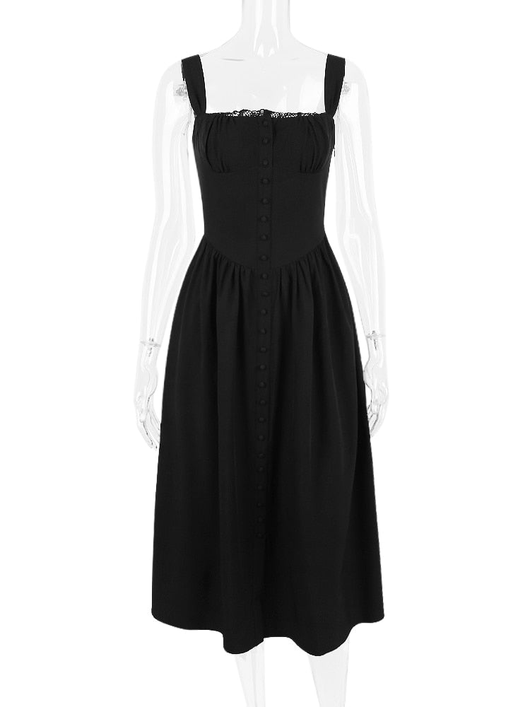 Strappy Corset Flowy Midi Dress With Pocket