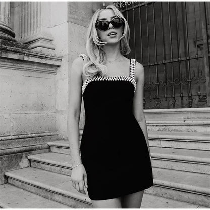 Pearls Strap Solid Dress